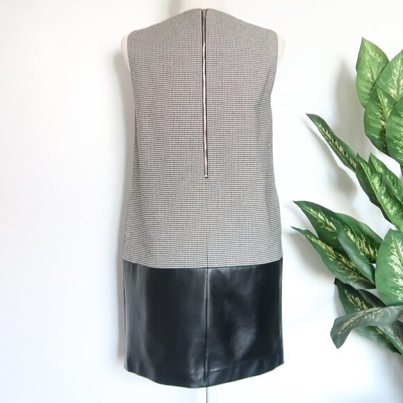 Dina Agam Anthropologie White Black Houndstooth & Lambskin Leather Sheath Dress - Picture 6 of 11